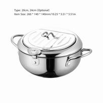 Deep Fryer Pot Japanese Tempura Deep Fryer Stainless Steel Small Frying Pot with Thermometer & Oil Filtration white