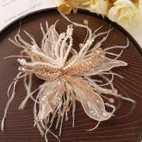 Feather Pearl 3D Organza Flower Patch Crystal Flower Twisted Wire DIY Sewing Decals Multi-layer Hand-made Studded Patch