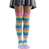 Colorful Knee-High Stockings for Women Leisure Rainbow Stripes Socks Party Teenagers Students Anime Cosplay Dance Lady Stockings One Size violetinė