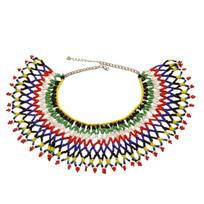 Multicolor Bead Chunky Necklace Ethnic Style Mesh Bib Collar Multilayer Beaded Choker  Girls Gift Style C beige
