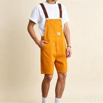 Plus Size Men's Bib Overall Shorts Loose Cotton Casual Suspender Shorts S geltona