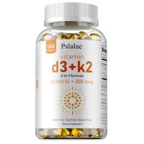 Pslalae Vitamin D3 K2 10000 IU Softgels 120pcs — Bone Support, Mineral Absorption, Calcium Support 120*1