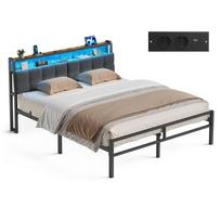 Metalinis lovos rėmas su LED apšvietimu ir įkrovimo lizdais, 140 x 190 cm