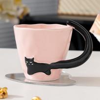 Simple Style Cat Mug High Value Cute Breakfast Cup Ceramic Personalized Souvenir Cute Drinking Cup 300ml black
