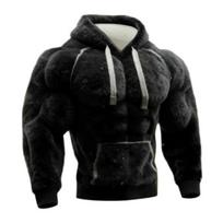 Vyriškas raumenų Hoodie 3D raštas Pūkuotas Puloveris Raumenų ilgomis rankovėmis Šiltas su gobtuvu Džemperis laisvalaikiui, sportui, gatvės mada XL black