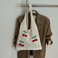 Starfish Cherry Knitted Hollow Underarm Shoulder Bag,Embroidered Pattern Handbag,Summer Solid Color Women's Tote Bag