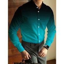 Men's Plus Size Gradient Shirt, Bohemian Style, Polyester and Elastane, Non-Transparent, Button Closure, Spring/Autumn, Collar, Long Sleeve, PLUS SIZE S blue