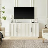 Arched Front Sideboard with 4 Doors, Soft-Close Hinges & Anti-Tip Safety, 160cm Wide Storage Cabinet for Living Room & Dining Room, White and Black 160 x 40 x 80 cm
