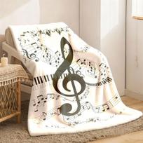 2026 New 1pc Music Note Print Blanket, Soft Comfortable Warm Polyester Material, Suitable for Bed Sofa Travel Camping, Modern Cartoon Style, All-Seaso 75X95CM white