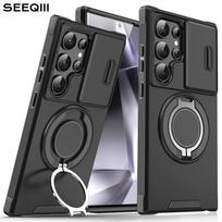 Case For Samsung Galaxy S26 S25 S24 S23 S22 S21 Ultra Plus S25FE S24FE S25Edge Magnetic holder Slide Camera Protect Armor Cover Galaxy S21 gray
