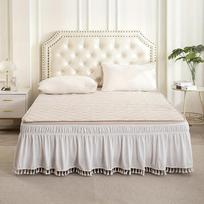 Solid Color Bed Skirts Fade Resistant Breathable Bed Ruffles Wrap Comfortable Wrinkle Resistant Bed Cover Protector 137-190cm