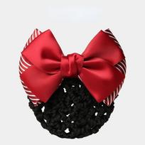 Teller Nurse Stripe Bowknot Ribbon Net Bun Hair Cover Net Bun Snood Net Bun Crochet Women Barrette 05 red