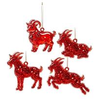 2D Flat Goat Hanging Ornament Set Shining Christmas Tree Ornament  Holiday Party Decor 5-4PCS red