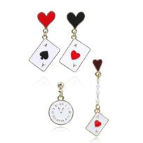 2 Pairs Fashionable Playing Card Earrings Trendy Asymmetric Poker Ear Pendants Handmade Accessories for Stylish Women gray