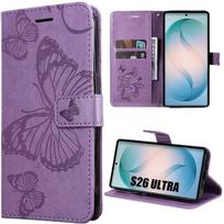 Case for Samsung Galaxy S26 Ultra, Anti-Scratch Protection Synthetic Leather Purple Butterfly Pattern