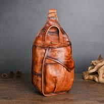 Antique Style Vegetable Tanned Cowhide Crossbody Bag, Hand Polished Chest and Toe Cover Layer, Cowhide Shoulder Bag, Genuine Leather Trendy IPad Bag brown