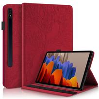 Coque for Samsung Tab S9 FE Case 10.9 Inch Embossed Tree PU Leather Flip Tablet Cover for Funda Galaxy Tab S9 FE S8 S7 Case 11 Tab S7 (11 inch) raudona
