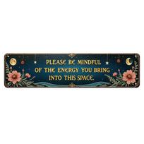 Vintage Style Wooden Wall Art Inspirational Sign Please Be Mindful Of The Energy You Bring Into This Space Decorative Home Office Wall Hanging one size
