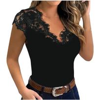 Womens Casual Sexy Slim Lace V-Neck Ladies Sexy Lace Lingerie Tank Top XXXL juoda