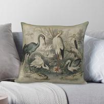 Vintage Cranes With Birds Square Pillowcase Polyester Linen Velvet Printed Zip Decorative Throw Pillow Case Home Cushion Cover 30X30CM gray