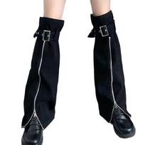 PU Leg Thigh Denim Zippered Flared High Socks Fashion Leg Warmers  Women black