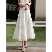 French Style Lace A-Line Maxi Skirt One Size gray