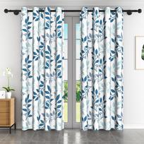 Set Of 2 Nordic Style Curtains Blue Leaf Pattern Decor Home Interior Modern Simple Window Living Room Curtain With Light Blocking Polyester Perfect W100*H70(CM)-Grommet top&1PCS
