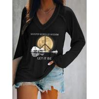Ilstile Women's Hippie Style Print T-Shirts  Long Sleeve V Neck Tops Casual Loose Tees Fashion Female Clothing S