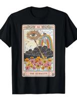Retro Tarot Card The Audacity Skeleton Rainbow Graphic T-Shirt Vintage Tee XXL beige