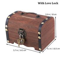 New Wooden Piggy Bank With Security Lock Vintage Treasure Chest Unique Coin Bank Money Saver brown