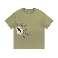 Cross-border European and American trendy brand Travis Scott retro old letter foam short-sleeved T-shirt men's and women's high street half-sleeves S beige