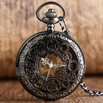 Vintage Mechanical Pocket Watch Gear Wheel Half Hunter Pendant Clock Roman Numerals Retro Watch Hand Winding Reloj De Bolsillo juoda