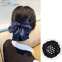 Bow Korean Bun Snood Cloth Hairgrips Cover Net Sweet Bowknot Hair Bun  Professional Headdress navy-coarse mesh gray