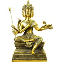 Brass Four-Faced Thai Buddha Phra Phrom Figurine Blessing Statue for Altar Home Office Decor Medium beige