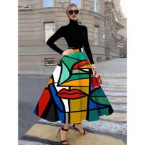 Printed Design Four Season Vacation Style Abstract Geometric Colorful Art Design Half Skirt S black