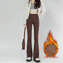 Hong Kong Style Velvet Flare Jeans - Women's Winter 2025 Retro Slim Fit Bell Bottoms Medium black