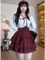 Plus Size Pure Desire JK Style Uniform Set: Waist-Cinched Flared Skirt & Slimming Shirt 2XL (130-145 jin)