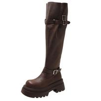 Beautiful long boots female rad brown knight boots tall boots fat mm thick legs increase height new 2025 spring and autumn small man 35 black