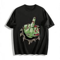 Zombie Middle Finger Print Distressed Casual Short Sleeve T-Shirt Pure cotton T-shirt XXS black