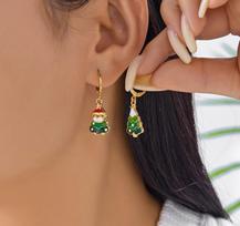 Trendy Green Christmas Tree Pendant Earrings for Women Sweet Cute Bowknot Colorful Zircon Tree Earrings Party Jewelry Gifts black