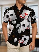 Men'S Fashionable Personalized Poker Card Print Short Sleeve Shirt Trendy Board Game Element Top Versatile Breathable Shirt for Casual Gatherings M įvairiaspalvis