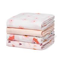 MOMCOZY MUSLINO MEDVILNĖS VYSTYKLAI KŪDIKIUI, 4 VNT., 120 × 120 CM, HEART FLOWER