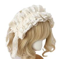 Anime juostelės mazgelio nėriniuota galvos juosta suaugusioms moterims karnavalo vakarėliui Vintažinė galvos juosta Cosplay kostiumui Lolita galvos apdangalas balta