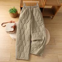 2025 Winter Korean Style Women's Padded Cotton Wide-Leg Casual Pants, Elastic Waist, Warm and Versatile. M
