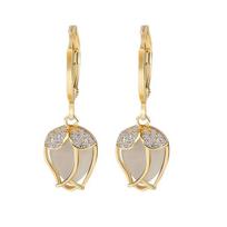 Gold Tone Tulip Flower Drop Earrings with Clear Crystal Accents and Lever Back Closure for Secure Fit Elegant Floral Design One Size
