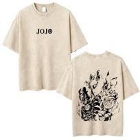 Washed Vintage Anime Jojo Bizarre Adventure Steel Ball Run Tshirt Summer Men Women Retro Manga Oversized Short Sleeved T Shirts 2XL beige