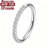 Implant Grade G23 Titanium 16G Clicker Hoop Ring CZ Huggie Earrings for Cartilage Septum Tragus Helix Piercing Body Jewelry 6mm&Earrings&Ears white