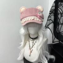 Y2K Style Beret Hat Lightweight Newsboy Cap New Cake Cat Ears Cap  Women gray