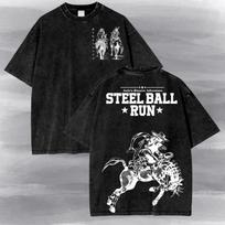 JoJo Part 7 Steel Ball Run Manga Vintage Acid Washed Shirt and kids shirt - Gyro Zeppeli Graphic Tee, Johnny Joestar SBR Anime Gift 100 black
