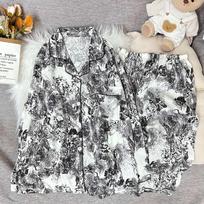 Popular pajamas women's national style spring and autumn ink painting cardigan women's loungewear set M